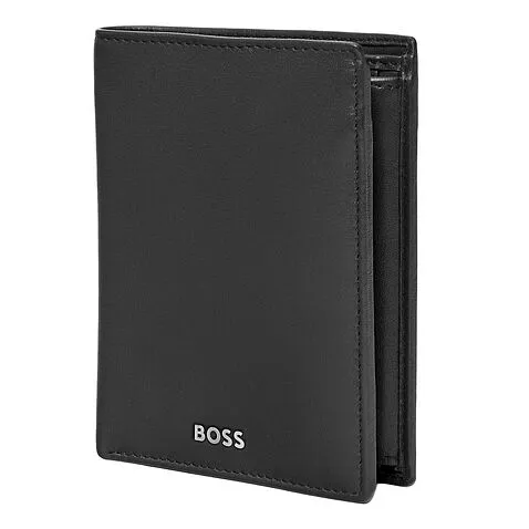 Card holder with flap and money pocket Classic Smooth Black