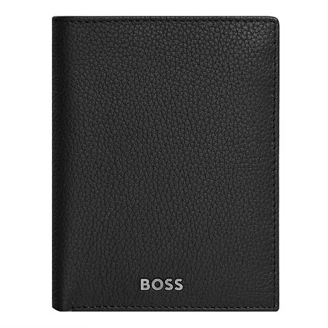 Card holder with flap and money pocket Classic Grained Black