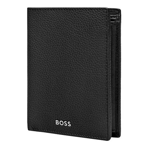 Card holder with flap and money pocket Classic Grained Black